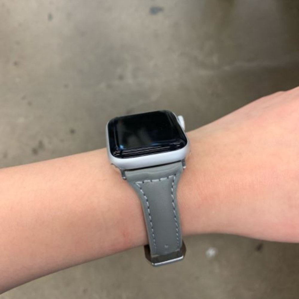 NEW[BAND] Slim GRAY Strap Leather For Apple Watch - Picture 2 of 3
